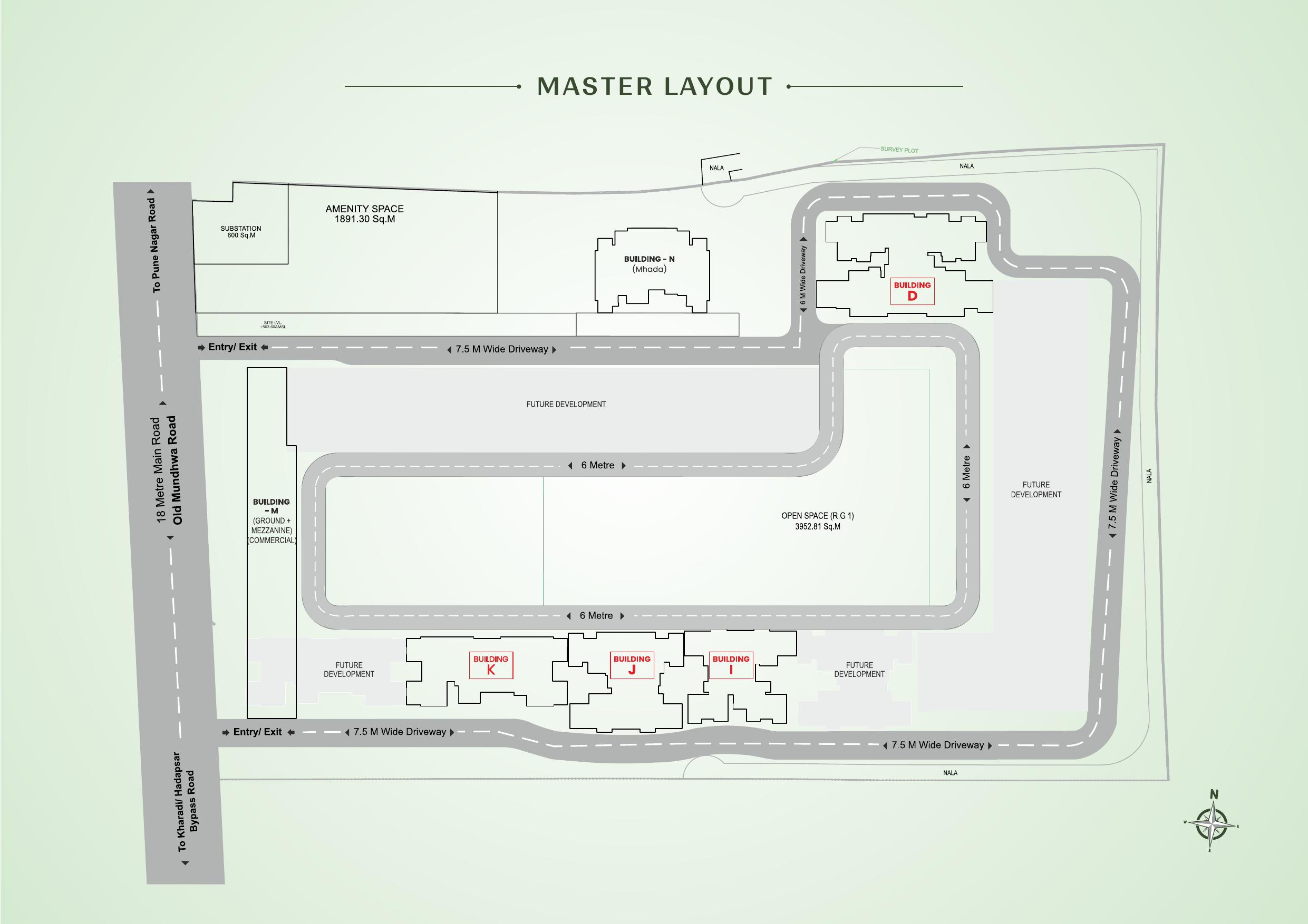 Master layout of Codename New Beginnings showing Buildings D, I, J, K around a central open space